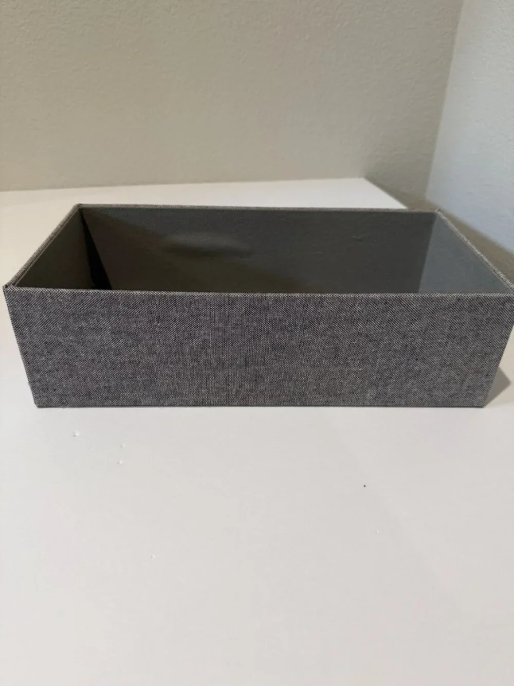 Grey Fabric Covered Drawer Organizer Bin Small Rectangular Storage Tray